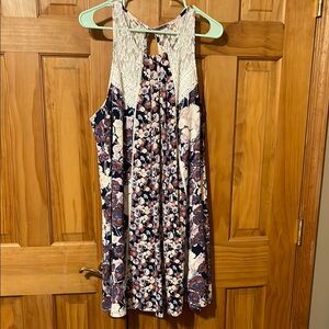 Floral Sleeveless Dress with Lace Detail